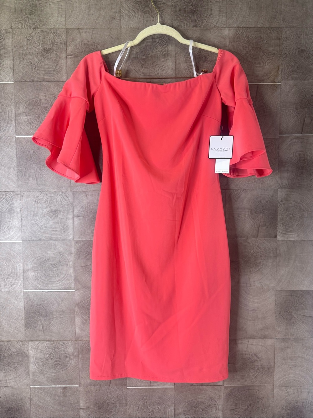 Laundry By Shelli Segal Coral Off-the-Shoulder Ruffle Sleeve Midi Dress